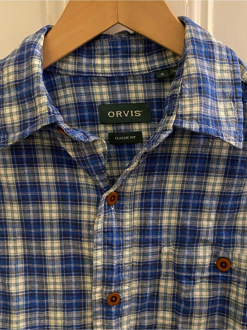Orvis Shirt Men’s S Plaid Hemp Blend Short Sleeve Button Up Summer Lightweight